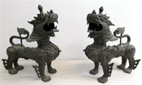 Pair large Nepalese bronze temple dogs
