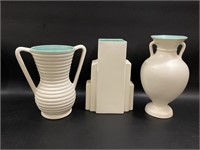 3 Pieces White Coors Pottery, Vases, Turquoise