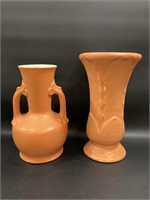 2 Coors Pottery Vases, Orange