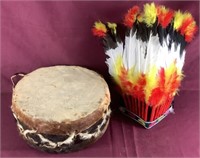 Ornamental Indian Drum And Head Dress