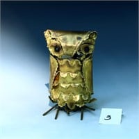 1960s Brutalist torch cut brass metal owl and a so