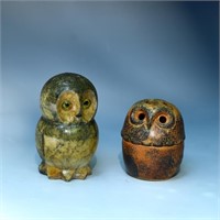 Vintage Italian Alabaster carved owl and other owl