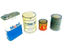 4 Vintage Oil can Lot Mobil Pinol Grease