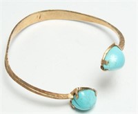 Modernist Bracelet, 14K Gold with Turquoise Hearts