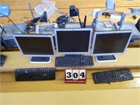 3 HP Monitors and 3 Keyboards