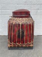 Vintage Asian Lacquered Bamboo Rice Basket w/Lid