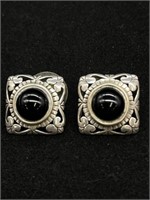 Vintage Silver and Onyx Pierced Earrings