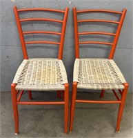 (2) Orange And Wood Chairs