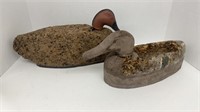 Vintage cork duck decoys, head comes off both,