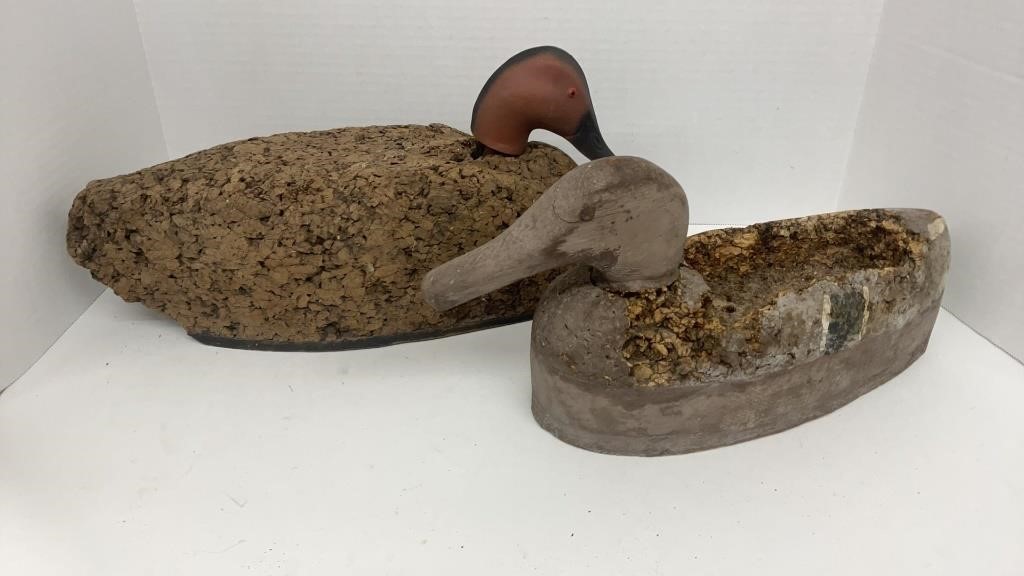 Vintage cork duck decoys, head comes off both,