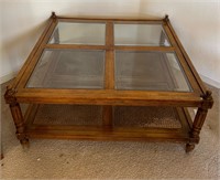 Wood Glass Top Square Table