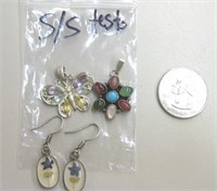 Sterling Silver - 2 Pendants & 1 Pair Of Earrings