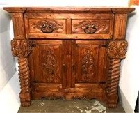 Jason Scott Carved Wood Console Cabinet with Two