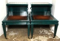 Pair of Leather Inset Top Step Up Side Tables