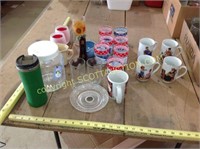 Lot glasses and cups, candle holders, etc