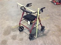 Burgandy walker scooter seat, large wheels, 18"