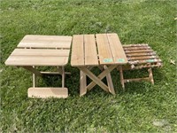 3 Small Wood folding tables/ stools