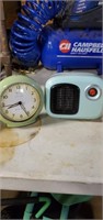 Blue ceramic heater and metal alarm clock