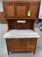 Antique kitchen cabinet w/ enamel work surface; ap