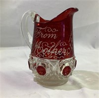 1896 6.5 inch red & clear pitcher