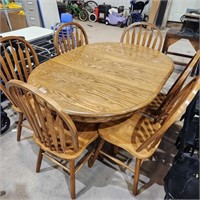 Oak Table w Leaf & 6 Chairs 60"l× 42"w