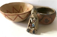 Storyteller & 2 Small Bowls, 5" Diameter