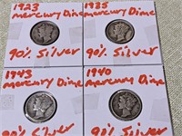 (4) 90% Silver Mercury Dimes