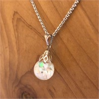 14K White Gold Chain with Floating Opal Pendant