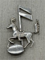 Rare Lang Sterling Silver Equestrian Horse Brooch