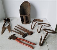 Vintage Feed Scoop, Sheep Shears, Hay Hooks