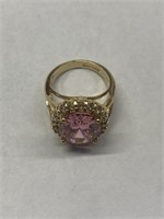 JBK Sterling Silver Gold Vermeil Pink Quarts Ring