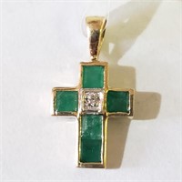 $500 10K Emerald(0.4ct) Diamond(0.01ct) Pendant