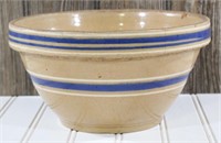 9" Blue Banded Yellow Ware Bowl