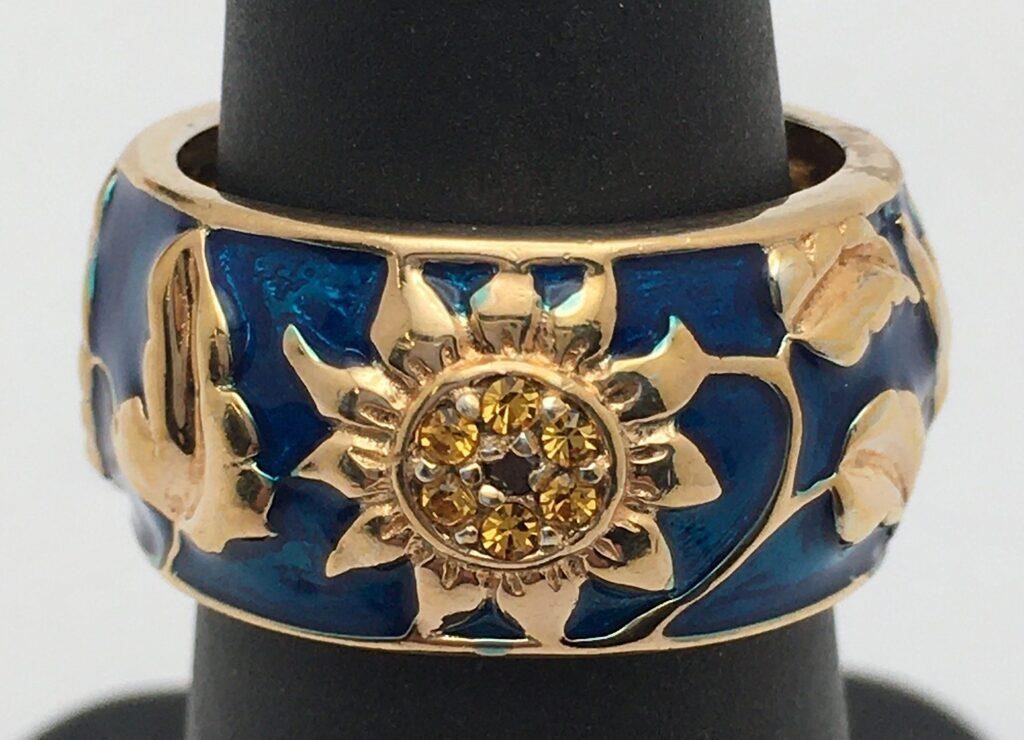 Sterling Gold Tone Enameled Ring