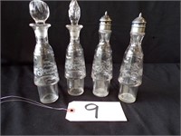 ANTIQUE CRUET SET WITH SILVER TOPS