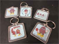 5 RARE VINTAGE CALAFORNIA RAISINS KEYCHAINS