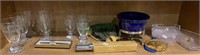 Shelf lot - etched glassware, Schaefer pen