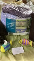Twin comforter & sheet set, fish soap pump & soap