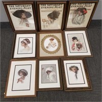9 Harrison Fisher, etc. framed lady prints