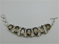 SMOKY QUARTZ FACETED STONE BRACELET VINTAGE ANTIQU