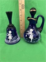 Cobalt Mary Gregory bell and cruet