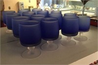 8 Blue Frosted Glass Cups