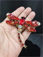 Large Red Dragonfly Brooch Pin