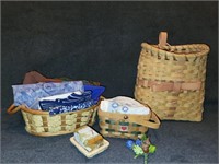 Wicker basket, scarves and more