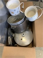 Pots, pans, small crockpot, misc.