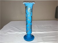 Vintage Satin Blue w/Metallic Floral Vase WG