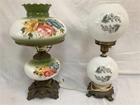 Pair vintage painted glass lamps