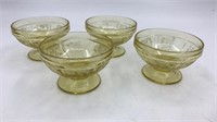 4 Depression Glass Dessert Footed Dishes Yellow