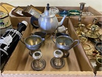 Teapot, Sterling Creamer/Sugar & Candle Holders