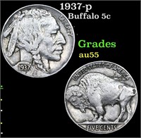 1937-p Buffalo Nickel 5c Grades Choice AU